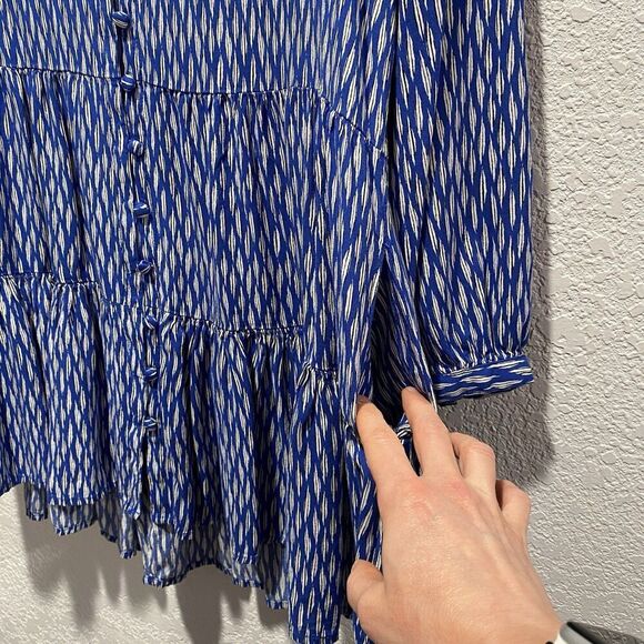 Maeve Anthropologie Lila Tunic Top Women’s XS Blue Tiered Pockets 3/4 Sleeve - Picture 8 of 9